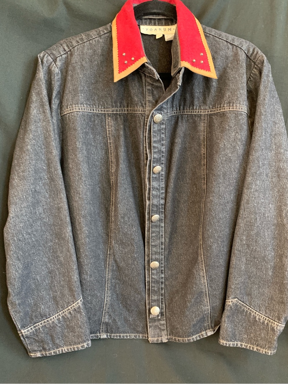 Yoakum: Double D Ranch Black Denim Jacket Reversible Collar Silver Button - 1X